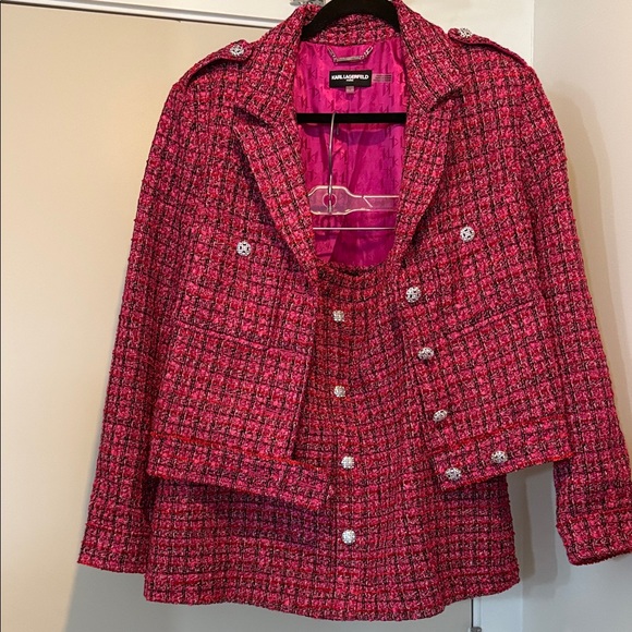 Karl Lagerfeld Hot Pink Tweed Jacket and Skirt Set - Picture 2 of 9